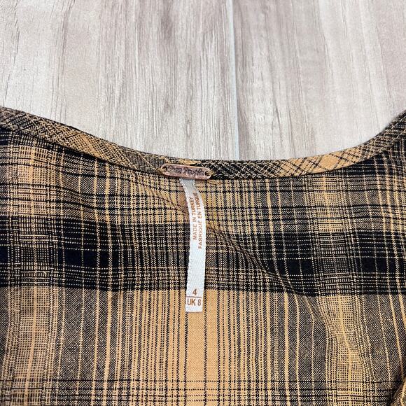 Free People Size 4 Plaid Mini Dress Linen Blend – English Rose Style - Picture 7 of 10